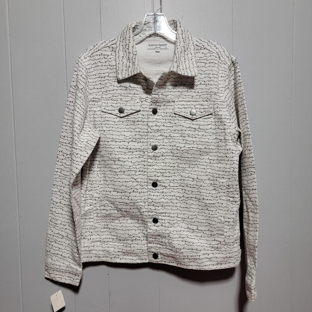 American Apparel White Every Body Every Day Script Denim Trucker Jacket Small